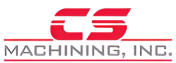Logo of CS Machining, Inc. with stylized red letters "CS" above the text "MACHINING, INC." a red underline separates the letters from the text.